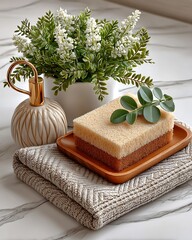 Wooden Box Cream Flowers Towels High Resolution Picture