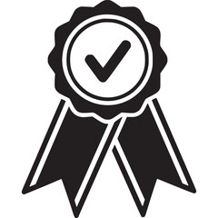 Award ribbon badge with check mark isolated on white background, a symbol of achievement, recognition, and validated quality