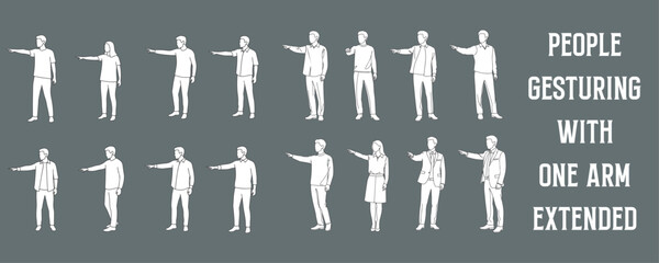Architectural Drawings people gesturing with one arm extended vector illustration, front view, human person Minimal style hand drawn. Sections, Elevations, Floor Plans