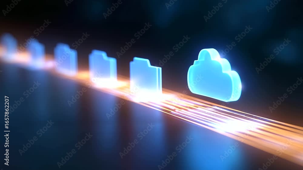 Poster visual representation of smooth transition from local servers to cloud storage.