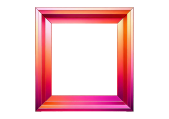 Gradient metallic square frame design in pink and orange hues, ideal for modern artwork, isolated on transparent or white background.