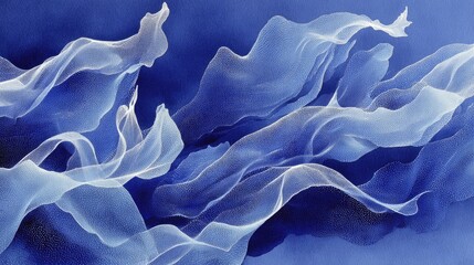 Obraz premium Fluid, translucent forms in varying shades of blue and white create a captivating abstract design.