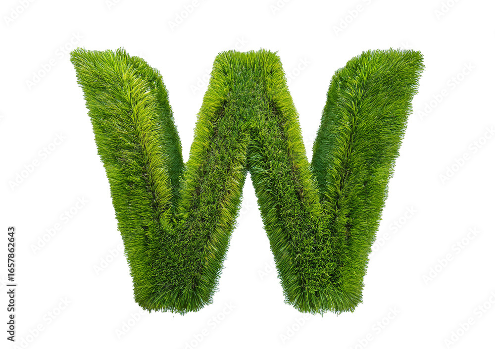 Poster grass font 3d rendering letter w isolated on a transparent or white background