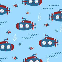 submarine vector cartoon seamless pattern design for kids apparel fullprint fabric