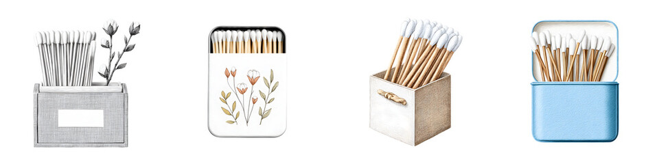 Fototapeta premium Cotton Swab Collection - Organic Sustainable Hygiene Products on White