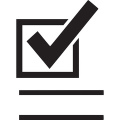 Check mark in a box with list lines, representing task completion, agreement, and choice isolated on white background