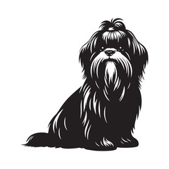 "Elegant Shih Tzu Vector Silhouette Artwork Featuring Distinctive Toy Dog Breed Outline, Fluffy Fur, Loyal Pet Companion Design for Logos, Prints, Clipart, Home Décor, and Creative Projects"
