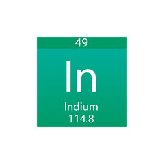 In Indium Post transition metal Chemical Element Periodic Table. Simple flat square vector illustration, simple clean style Icon with molar mass and atomic number for Lab, science or chemistry class.
