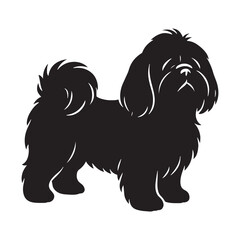 "Elegant Shih Tzu Vector Silhouette Artwork Featuring Distinctive Toy Dog Breed Outline, Fluffy Fur, Loyal Pet Companion Design for Logos, Prints, Clipart, Home Décor, and Creative Projects"
