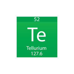Te Tellurium Metalloid Chemical Element Periodic Table. Simple flat square vector illustration, simple clean style Icon with molar mass and atomic number for Lab, science or chemistry class.