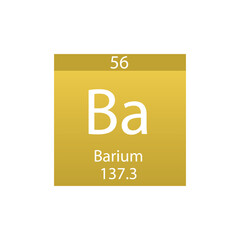 Ba Barium Alkaline earth metal Chemical Element Periodic Table. Simple flat square vector illustration, simple clean style Icon with molar mass and atomic number for Lab, science or chemistry class.