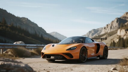 Naklejka premium Outdoor orange sports car scene, speed - and - passion design material