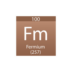 Fm Fermium Actinoid Chemical Element Periodic Table. Simple flat square vector illustration, simple clean style Icon with molar mass and atomic number for Lab, science or chemistry class.
