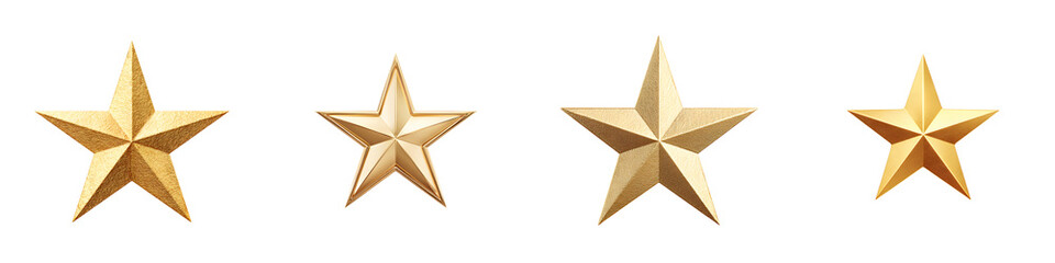 Obraz premium Golden Stars Collection: Realistic Metallic Stars Isolated on White Background
