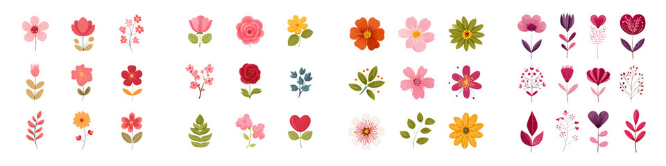 Set of Cute Flat Design Floral Illustrations
