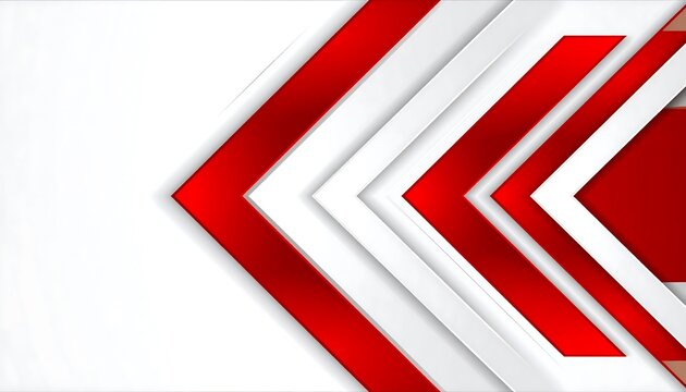A layered abstract design featuring overlapping white and red geometric shapes, creating an arrow-like pattern.