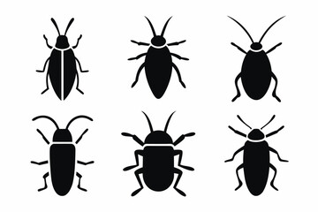 set of Cockroach icon vector silhouette illustration isolated on white background