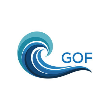 GOF Wave Ocean Logo Design with Text GOF, GOF Later Logo, Blue Wave Icon with Company Name. 
