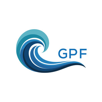 GPF Wave Ocean Logo Design with Text GPF, GPF Later Logo, Blue Wave Icon with Company Name. 

