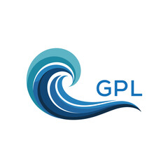 GPL Wave Ocean Logo Design with Text GPL, GPL Later Logo, Blue Wave Icon with Company Name. 
