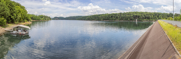 Panoramic view of the Wahnbachtal Reservoir provinding drinking water in the wide area around Bonn