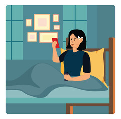 Woman Relaxing in Bed While Using a Smart phone in a Cozy Bedroom.