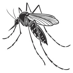 Isolated Black Silhouette of Mosquito on White Background Insect Vector Illustration