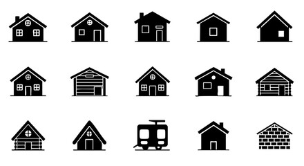 Fototapeta premium Black and white houses flat icon set vector isolated buildings