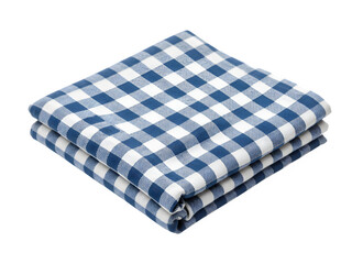 Transparent PNG available Blue and white checkered napkin or tablecloth with soft folds and creases, casual fabric texture ideal for kitchen, dining, or picnic settings, isolated on transparent backgr