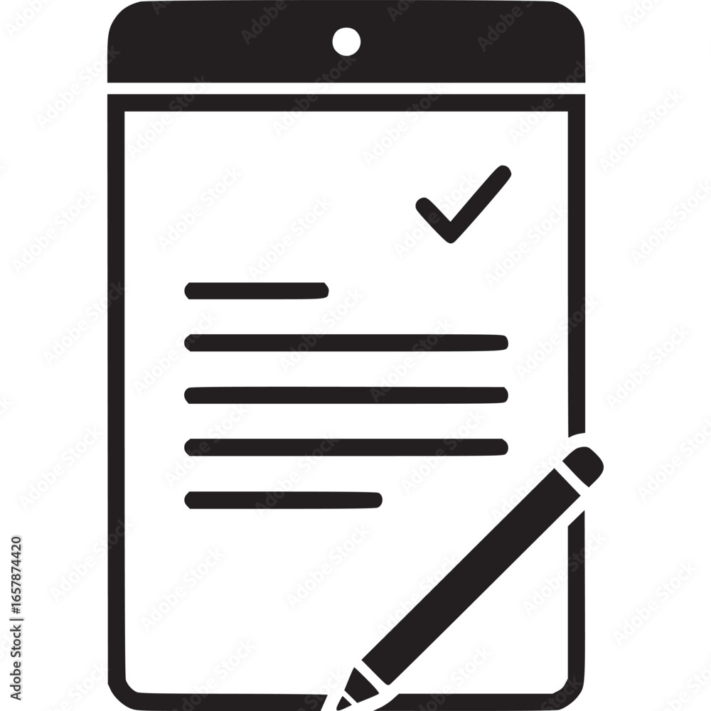 Poster clipboard document paper note pad form list check mark tick pencil pen write edit sign approve confi