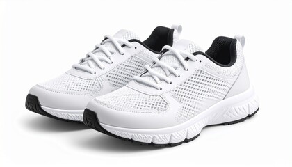 Pair of white athletic shoes&mdash;mesh, cushioned, and ready; a visual of motion, balance, and the quiet discipline of everyday performance.