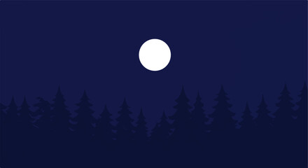 Forest at night pine tree silhouettes in an illustration for design use