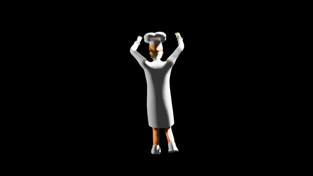 3d render chef dancing house. belly dance. prores 4444