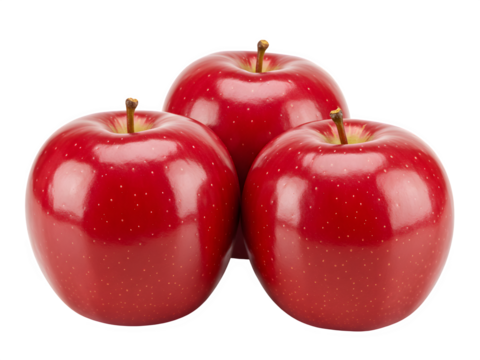 Three red apples isolated on transparent background