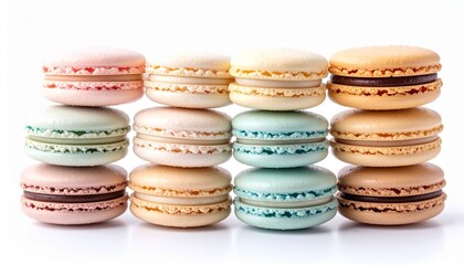 Fototapeta premium Colorful macarons in a grid—playful, pastel, and precise; a sweet geometry of indulgence, symmetry, and sensory delight.