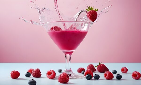 Vibrant raspberry cocktail splash with fresh berries, perfect for summer parties and events