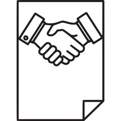 Document with handshake icon isolated on white background for business, office, finance, corporate, negotiation, agreement, contract, deal, partnership, collaboration, cooperation