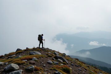 Obraz premium Hiker Ascending Mountain Trail