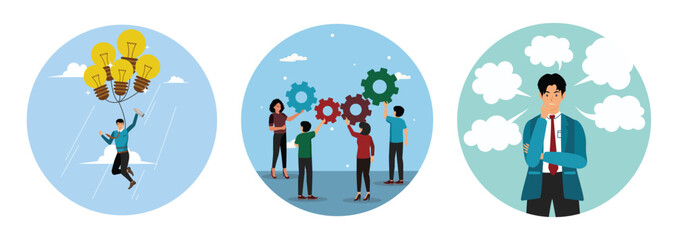 Fototapeta premium Business ideas concept. Work together. Too many thinking ideas.