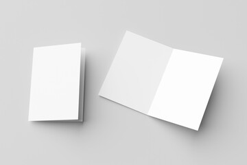 A4 Bi-fold brochure or invitation sample isolated on grey background