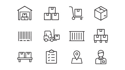 Warehouse Inventory Vector Icon Set for Logistics and Supply Chain