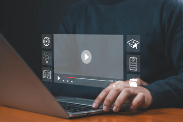 E-learning education concept, internet lessons and online webinar. who attends online lessons on a...