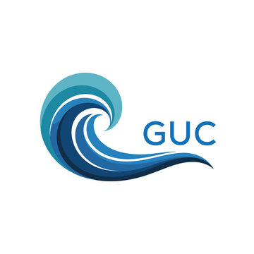 GUC Wave Ocean Logo Design with Text GUC, GUC Later Logo, Blue Wave Icon with Company Name. 

