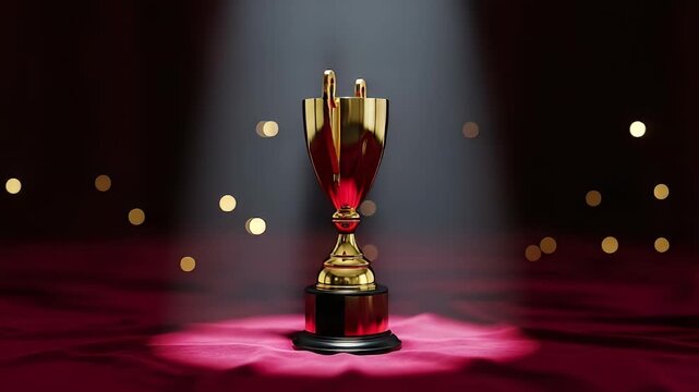 Golden trophy on maroon background