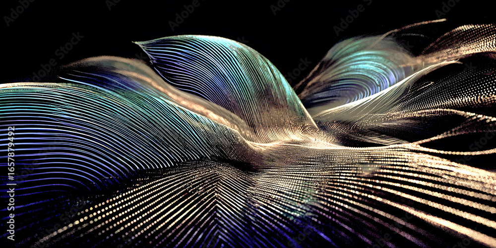 Poster close-up of peacock feathers displaying vibrant iridescent patterns