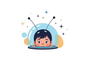 Fototapeta premium Young space explorer peeking out from spaceship window