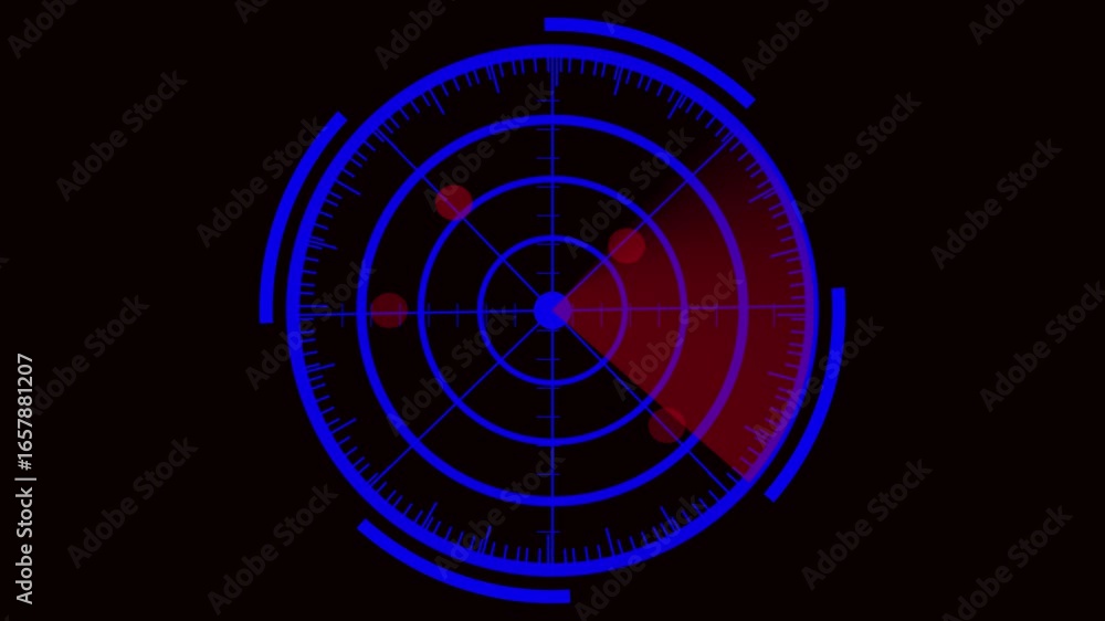 Poster glowing radar screen animation futuristic hud interface blue and red tracking system. futuristic blu