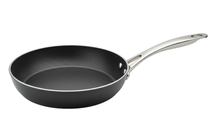 Professional non-stick frying pan with metal handle isolated on a seamless background for culinary use transparent background PNG, Realistic