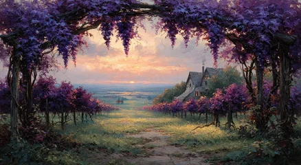 Wandcirkels Aubergine Wisteria-framed countryside at sunset  © Ichsan