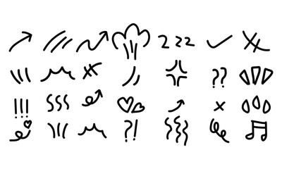 Line Movement Effect Doodle Elements Cartoon Emotion Vector Set